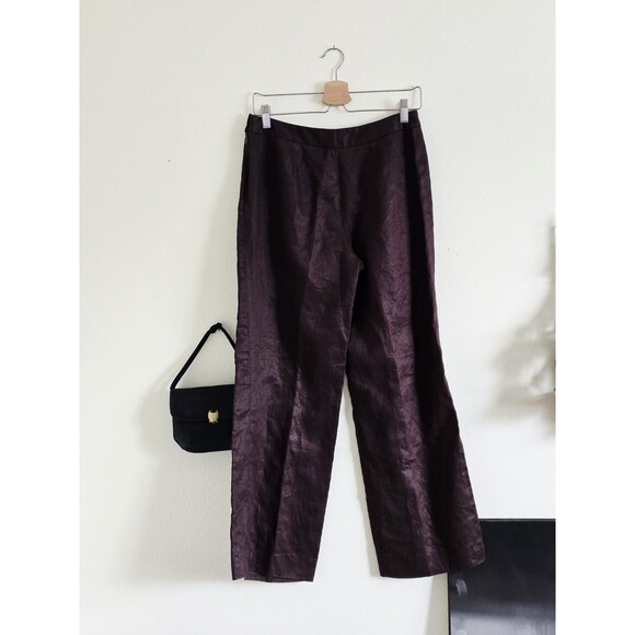 Brown Linen Wide Leg Pants High Mid Waist Summer Casual Natural S - Picture 5 of 7